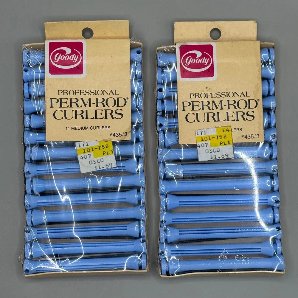 Goody Perm-Rod Curlers Medium Blue 1982‎ VTG 28pc Lot 2-Pack #435/3 NOS Sealed
